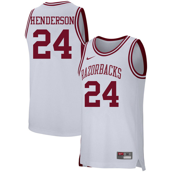 Men #24 Ethan Henderson Arkansas Razorbacks College Basketball 39:39Jerseys Sale-White